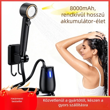 Kültéri zuhanyzó eszköz - kézben tartható, ABS ház, digitális kijelző, LED világítás, állítható fokozatokkal (60°C, 5V 10W, keverőtípusú víznyílás)