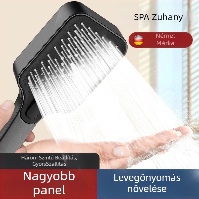Nyomásfokozó zuhanyfej készlet, ABS anyag, négyzetes fej, modern minimalista dizájn