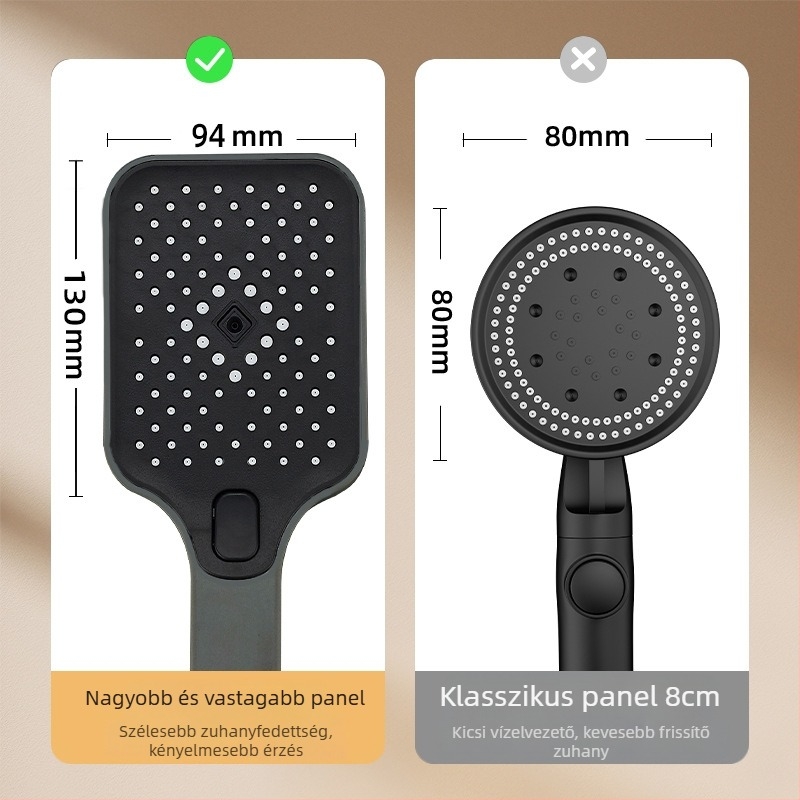 Nyomásfokozó zuhanyfej készlet, ABS anyag, négyzetes fej, modern minimalista dizájn