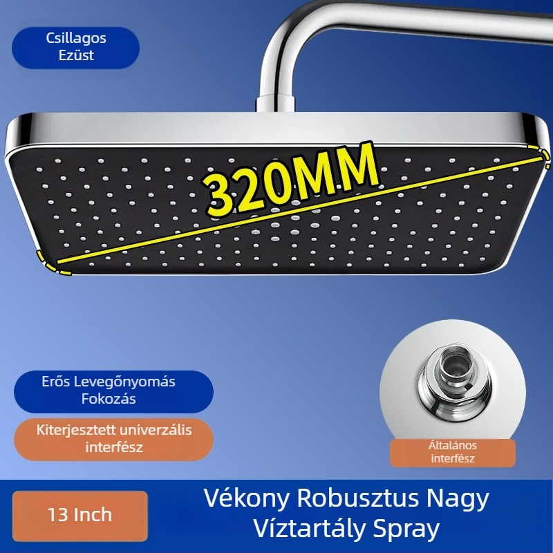 Nyomásfokozó zuhanyfej készlet, ABS anyag, négyzetes fej, modern minimalista dizájn