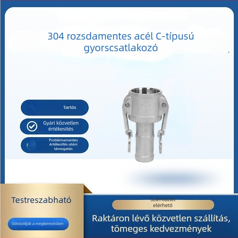 304 rozsdamentes acélból készült C-típusú csőcsatlakozó flanggal, női végű csatlakozó üzemanyag-szállító tartozékokhoz, korrózióálló és nagy nyomásnak ellenálló, DN15–DN100
