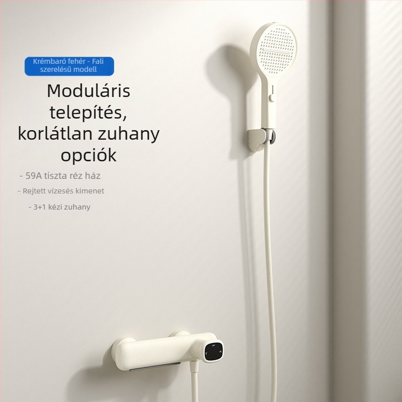Zuhanykészlet, modell N1025, réz anyag, hőmérséklet-szabályozó, falra szerelhető, kerek zuhanyfej