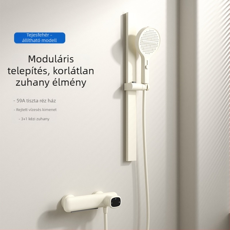 Zuhanykészlet, modell N1025, réz anyag, hőmérséklet-szabályozó, falra szerelhető, kerek zuhanyfej