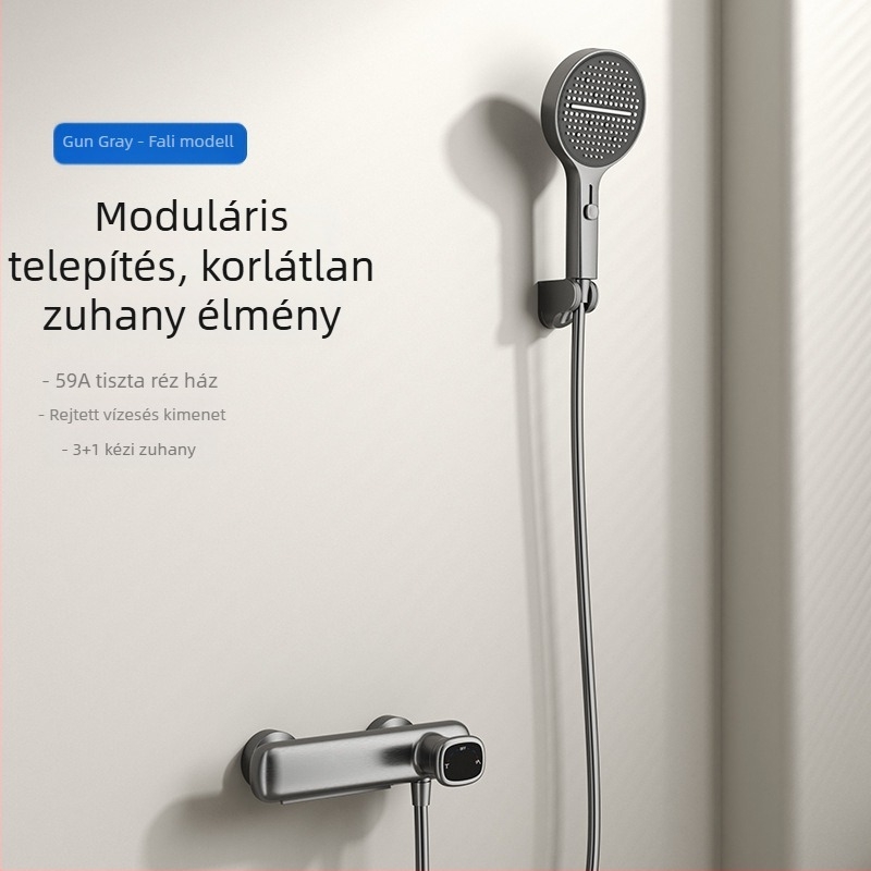 Zuhanykészlet, modell N1025, réz anyag, hőmérséklet-szabályozó, falra szerelhető, kerek zuhanyfej