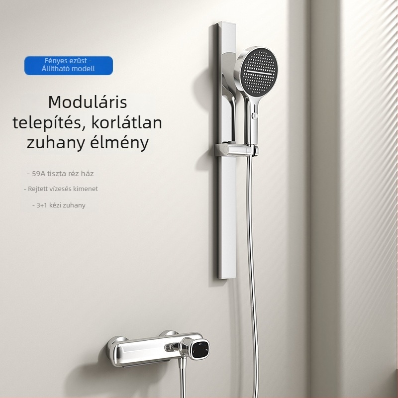Zuhanykészlet, modell N1025, réz anyag, hőmérséklet-szabályozó, falra szerelhető, kerek zuhanyfej