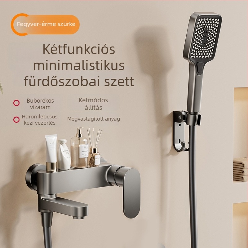 Rejtett zuhanyfejjel rendelkező zuhanykészlet – négyszögletes forma, Space alumínium, funkciók: permetezés és eső, bevonat Baking Paint, modell Hsn178
