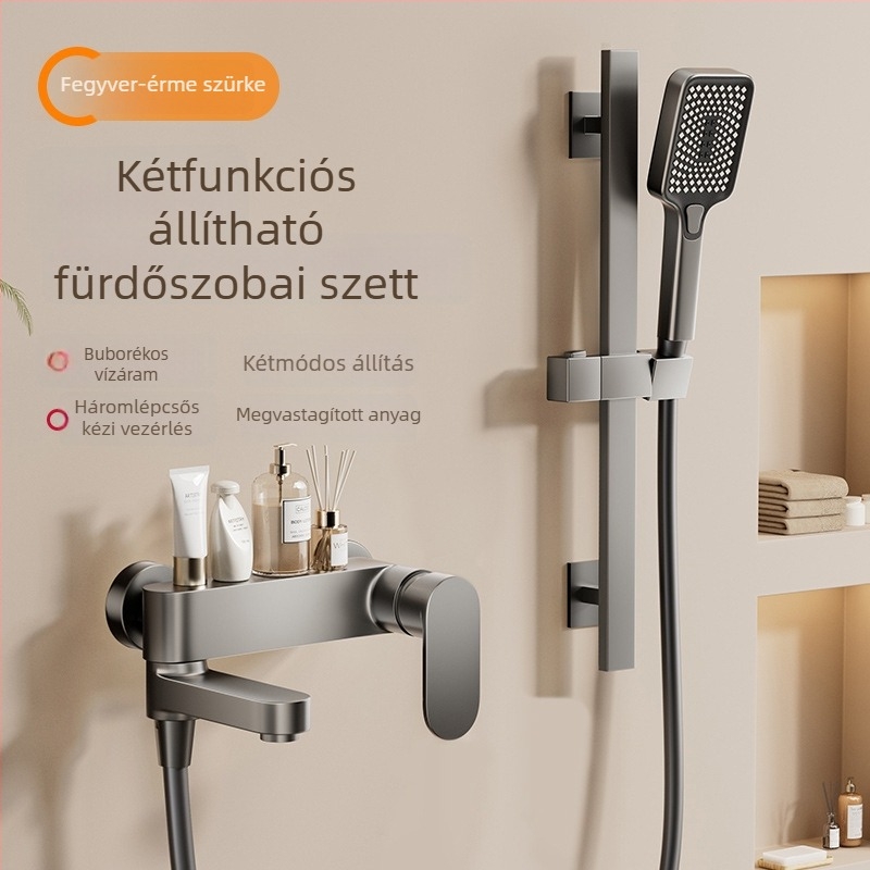 Rejtett zuhanyfejjel rendelkező zuhanykészlet – négyszögletes forma, Space alumínium, funkciók: permetezés és eső, bevonat Baking Paint, modell Hsn178