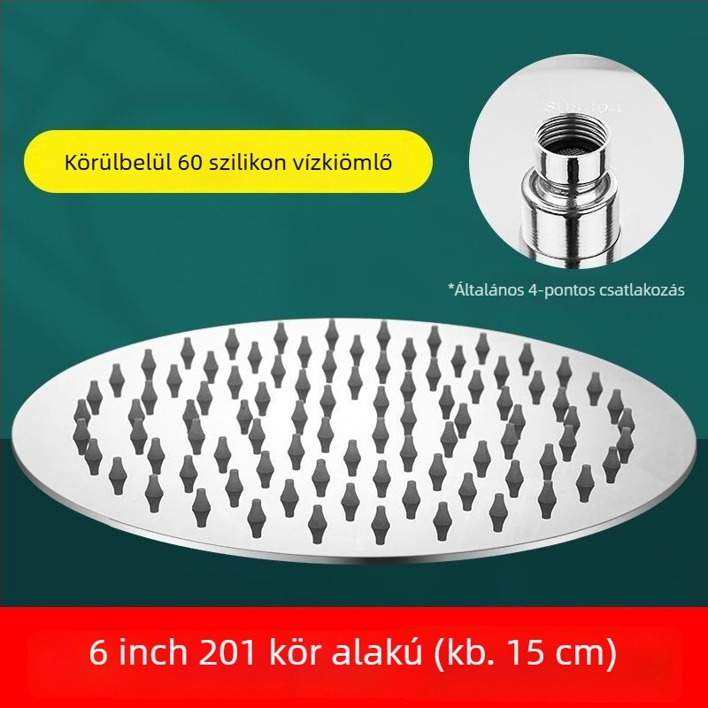 Felső permetű zuhanyfej, csiszolt rozsdamentes acélból, eső funkció, modell J-01, működési hőmérséklet 0–90°C