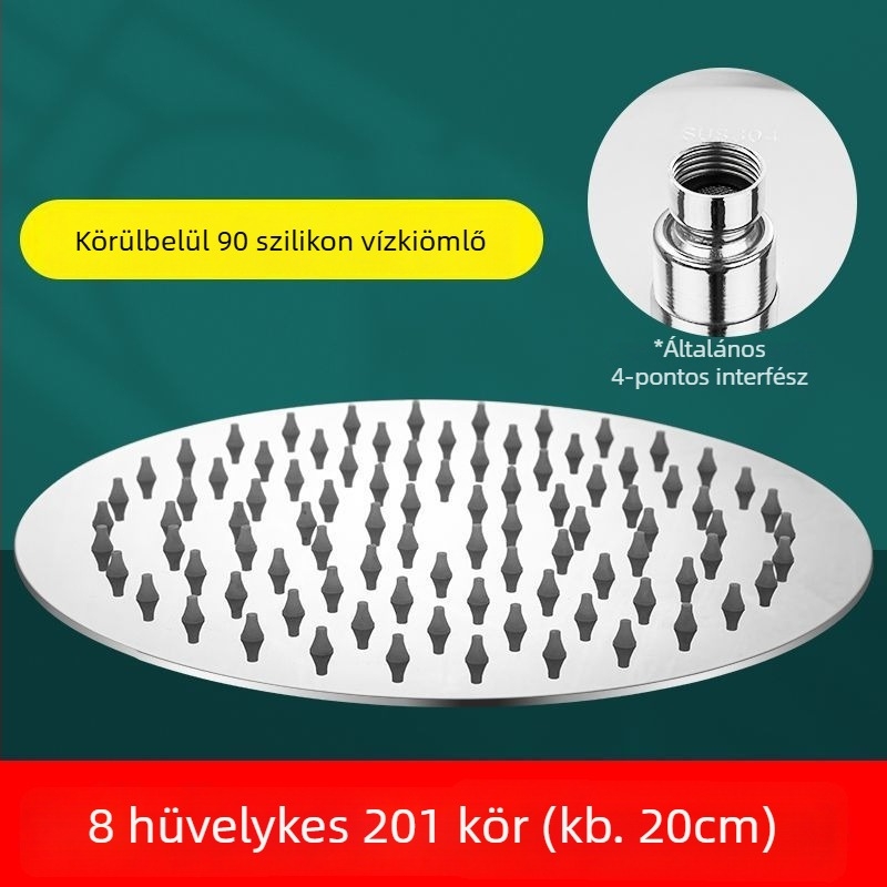 Felső permetű zuhanyfej, csiszolt rozsdamentes acélból, eső funkció, modell J-01, működési hőmérséklet 0–90°C