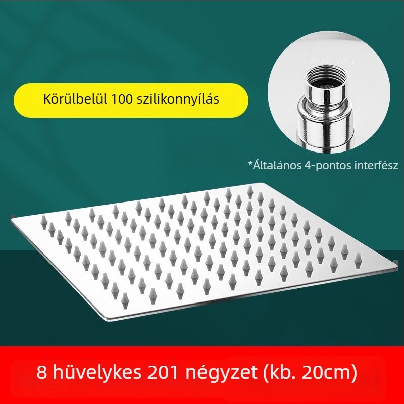 Felső permetű zuhanyfej, csiszolt rozsdamentes acélból, eső funkció, modell J-01, működési hőmérséklet 0–90°C