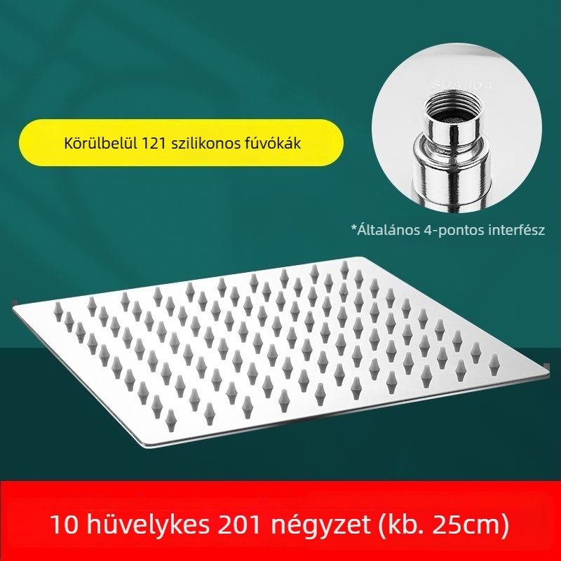 Felső permetű zuhanyfej, csiszolt rozsdamentes acélból, eső funkció, modell J-01, működési hőmérséklet 0–90°C