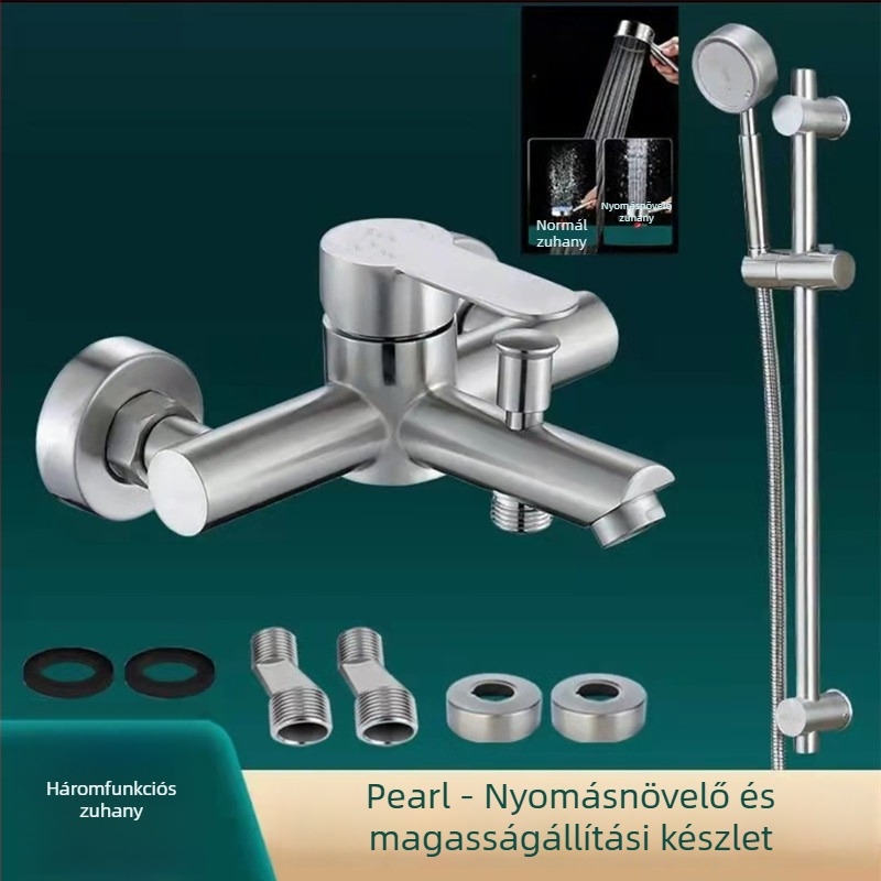 Falra szerelt zuhany- és fürdőcsaptele, HG-263, rozsdamentes acél, háromútas keverő, kerámiapatron
