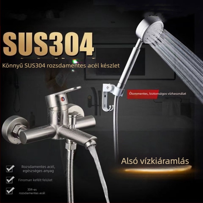 Falra szerelt zuhany- és fürdőcsaptele, HG-263, rozsdamentes acél, háromútas keverő, kerámiapatron