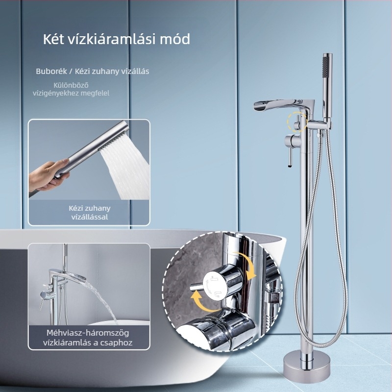 Padlón álló kádcsaptelep, réztest, csiszolt felülettel, kerámiás szelep, modell MLJ-5033, meleg és hideg