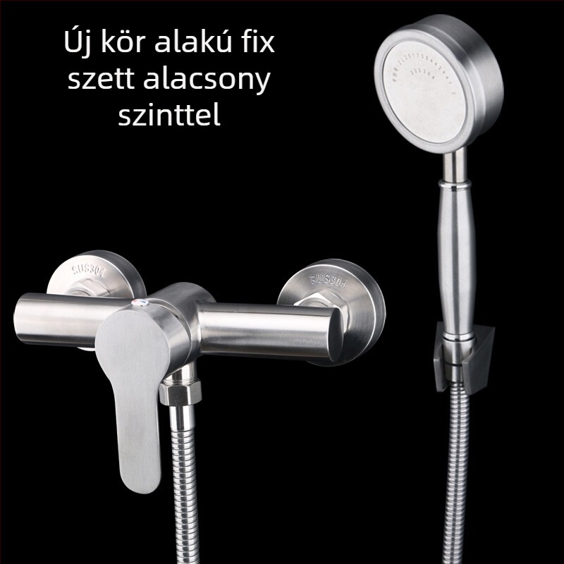 Rozsdamentes acélból készült zuhanykészlet esőző funkcióval, modern stílus, falra szerelt, csiszolt felület