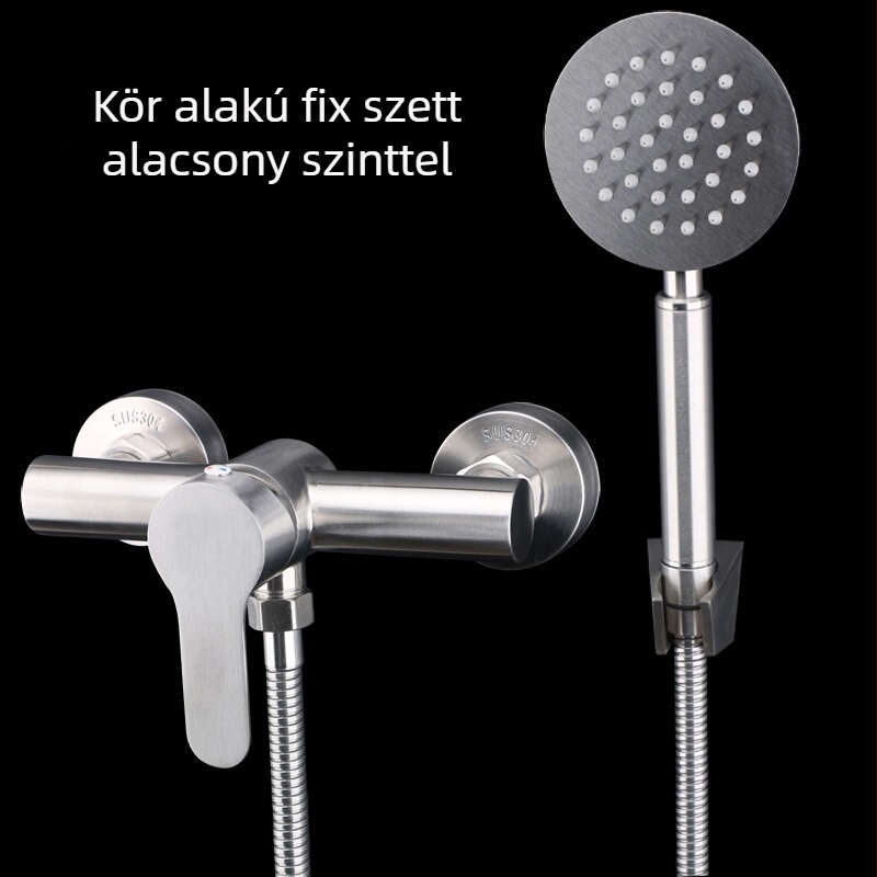 Rozsdamentes acélból készült zuhanykészlet esőző funkcióval, modern stílus, falra szerelt, csiszolt felület