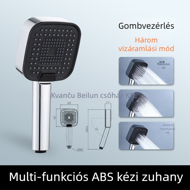 Háromfunkciós kézi zuhanyfej, ABS + folyékony szilikon, Modell BL-6002, 0–60°C működési tartomány, 0,8 MPa névleges nyomás