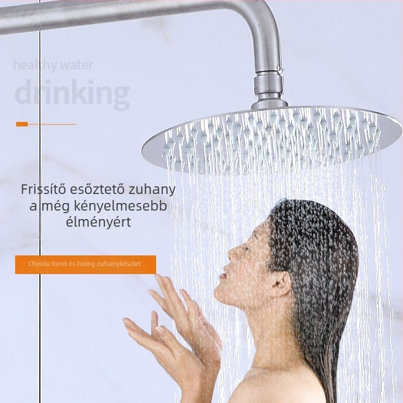 304 rozsdamentes acél zuhanykészlet, felületre szerelt víz elosztó, kerek zuhanyfej, csak hideg víz, funkciók: permetezés, masszírozás, buborékok, eső