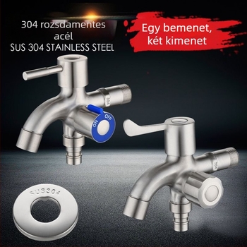 304 rozsdamentes acél mosógép csaptele, kettős kimenet, kefés felület, teljes réz szelepcső, CE tanúsítvány