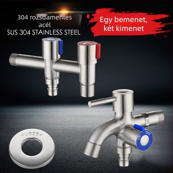 304 rozsdamentes acél mosógép csaptele, kettős kimenet, kefés felület, teljes réz szelepcső, CE tanúsítvány