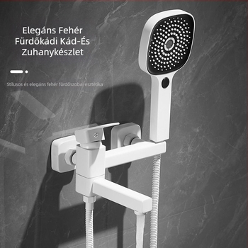 Fali beépítésű fürdőkád csaptelep réz testtel, fürdő- és zuhany keverő, kerámiás patronos szelep, emelő működés, elektroplattált felület, egyrészes csuklós kialakítás