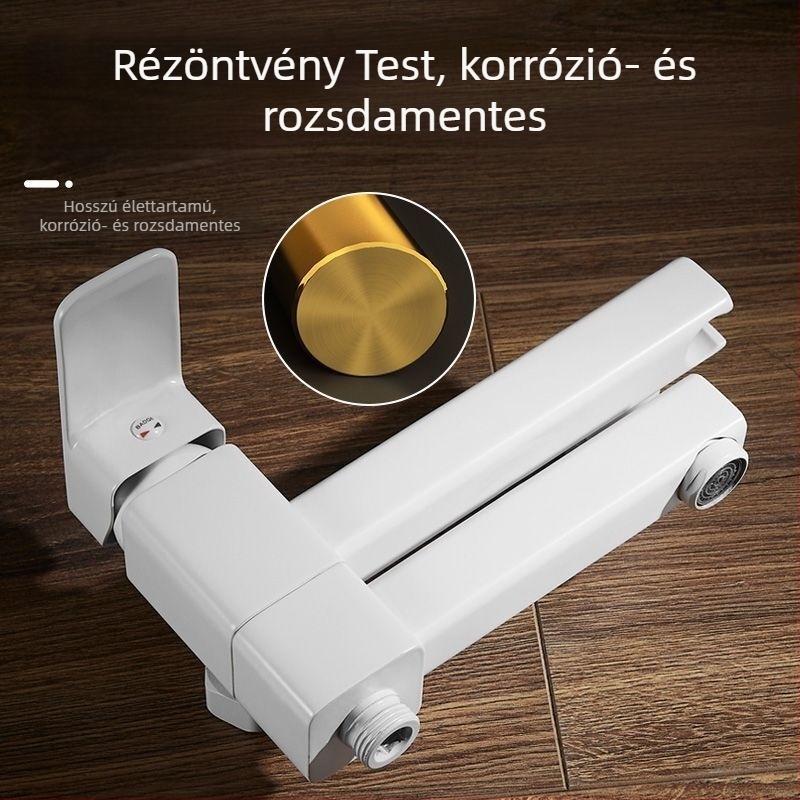 Fali beépítésű fürdőkád csaptelep réz testtel, fürdő- és zuhany keverő, kerámiás patronos szelep, emelő működés, elektroplattált felület, egyrészes csuklós kialakítás