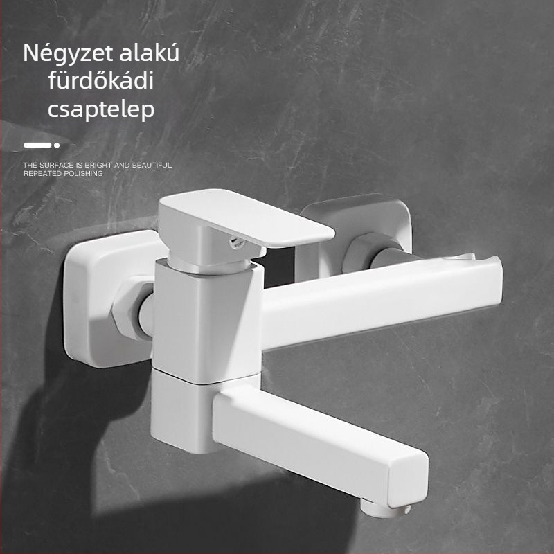 Fali beépítésű fürdőkád csaptelep réz testtel, fürdő- és zuhany keverő, kerámiás patronos szelep, emelő működés, elektroplattált felület, egyrészes csuklós kialakítás