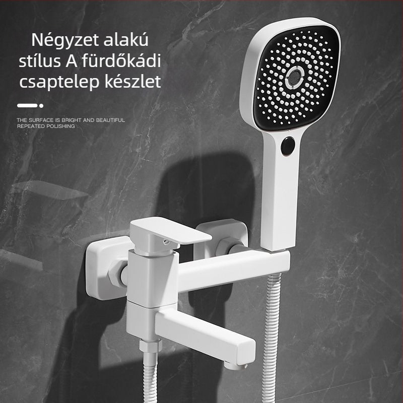 Fali beépítésű fürdőkád csaptelep réz testtel, fürdő- és zuhany keverő, kerámiás patronos szelep, emelő működés, elektroplattált felület, egyrészes csuklós kialakítás