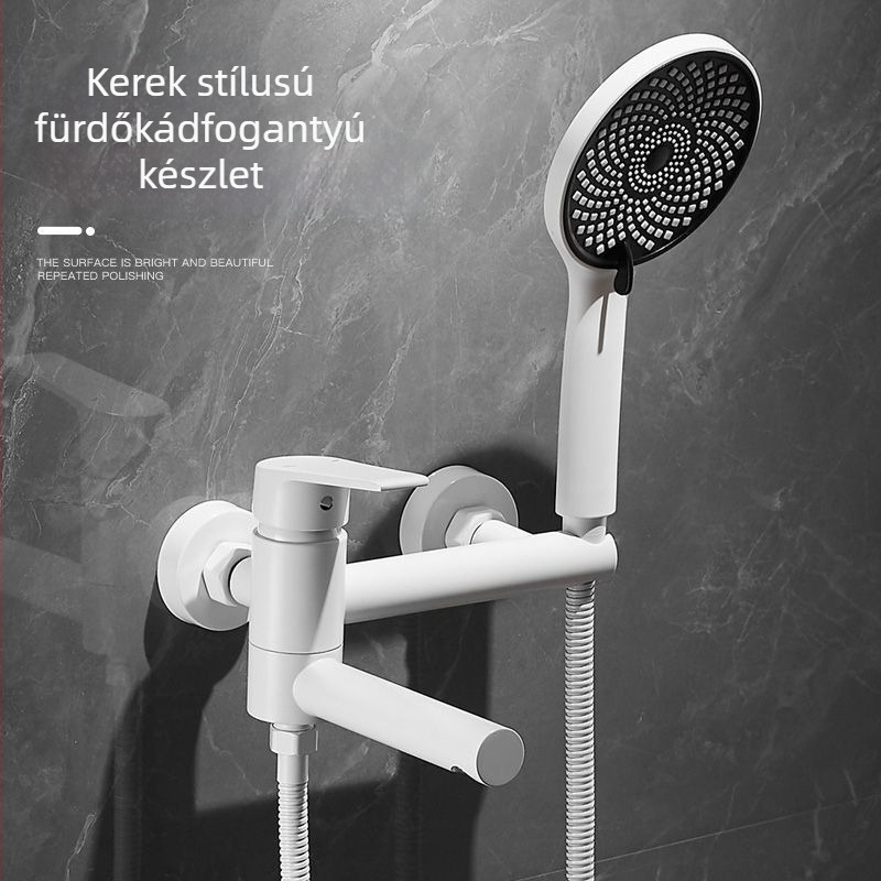 Fali beépítésű fürdőkád csaptelep réz testtel, fürdő- és zuhany keverő, kerámiás patronos szelep, emelő működés, elektroplattált felület, egyrészes csuklós kialakítás