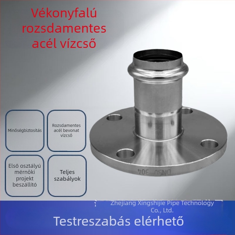 Vékonyfalú rozsdamentes acél vízcső idomok, flangos üléses és kettős bilincs csatlakozás, 304, Ø16–101.6 mm, Gb/T 19228.1-2011