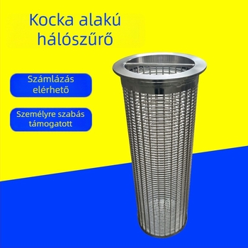 304 rozsdamentes acél hengeralakú szűrő kartusz flanessel szélével perforált hálóval, hegesztett váz, egyrétegű – alkáli-, sav- és hőálló