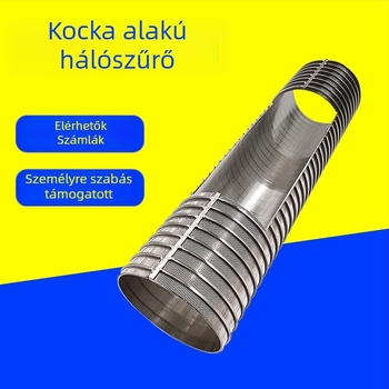 304 rozsdamentes acél hengeralakú szűrő kartusz flanessel szélével perforált hálóval, hegesztett váz, egyrétegű – alkáli-, sav- és hőálló