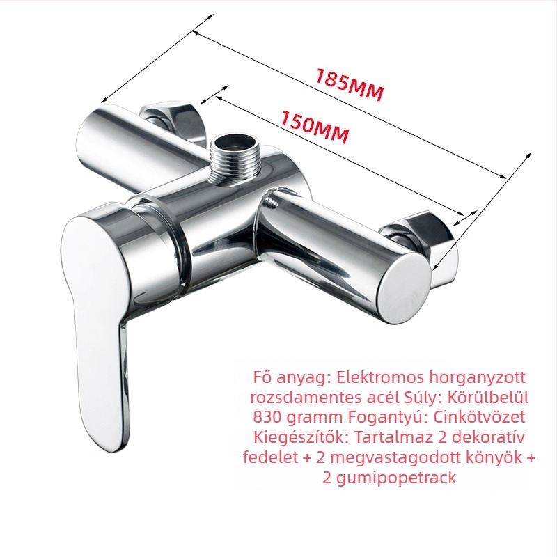 Beépített falba szerelt zuhany- és fürdőcsaptele, rozsdamentes acélból, két-az-egyben keverő, három szelepes kialakítás, kerámia szelepe, 0-90°C