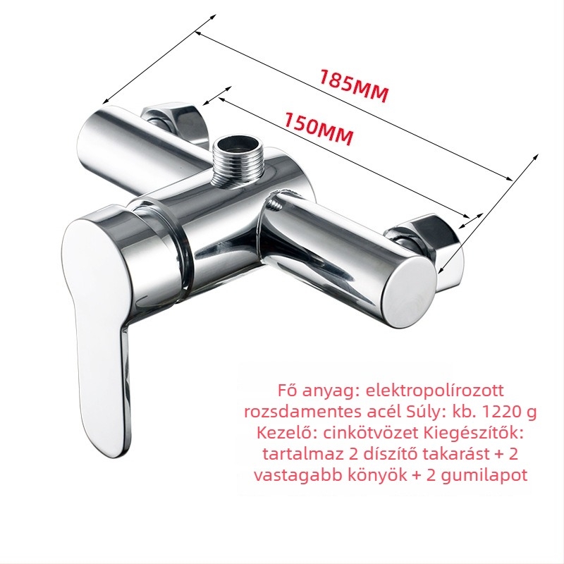 Beépített falba szerelt zuhany- és fürdőcsaptele, rozsdamentes acélból, két-az-egyben keverő, három szelepes kialakítás, kerámia szelepe, 0-90°C