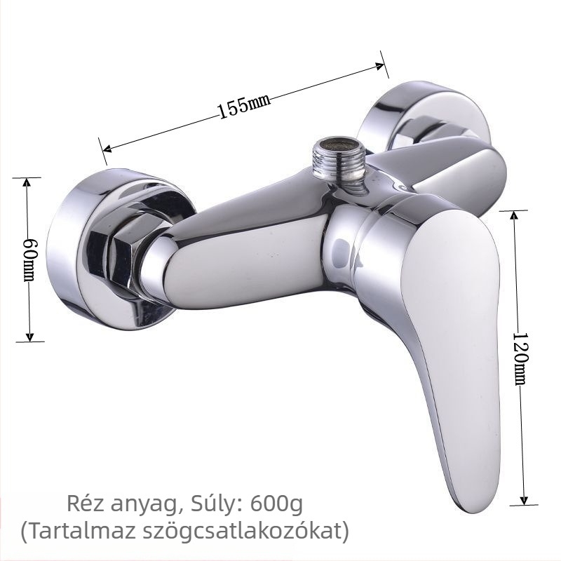 Zuhanycsaptelep, réztest, falra szerelt, kerámiás szelep, szeleptalp átmérője 15 mm