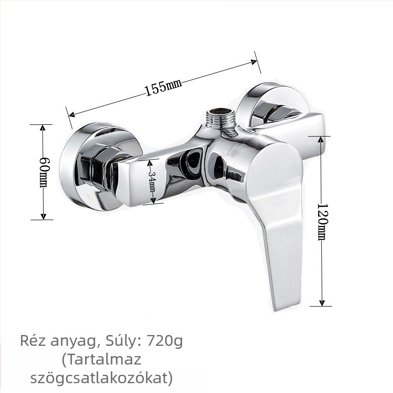 Zuhanycsaptelep, réztest, falra szerelt, kerámiás szelep, szeleptalp átmérője 15 mm