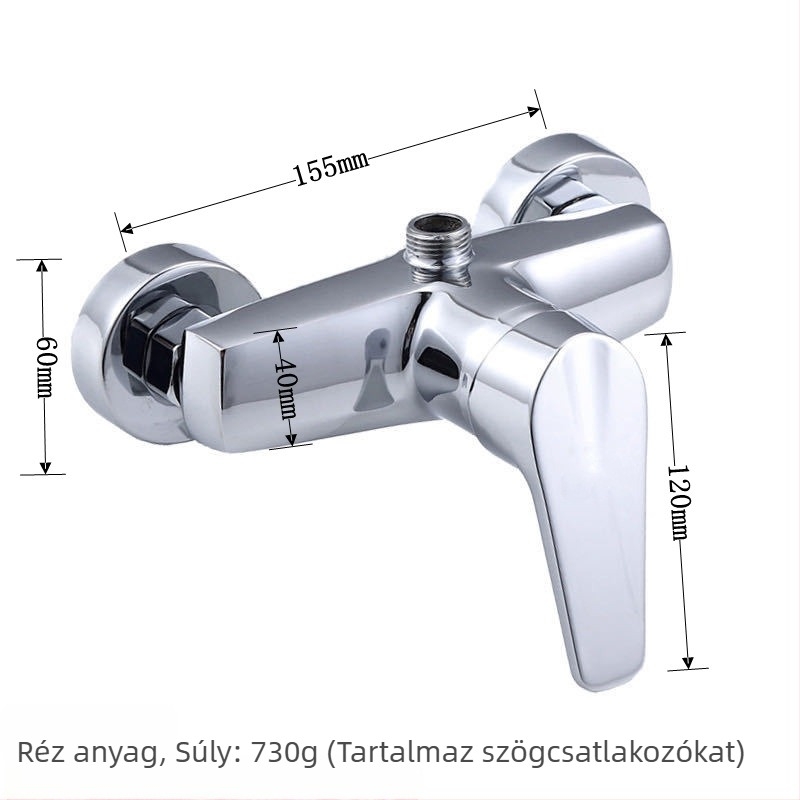 Zuhanycsaptelep, réztest, falra szerelt, kerámiás szelep, szeleptalp átmérője 15 mm