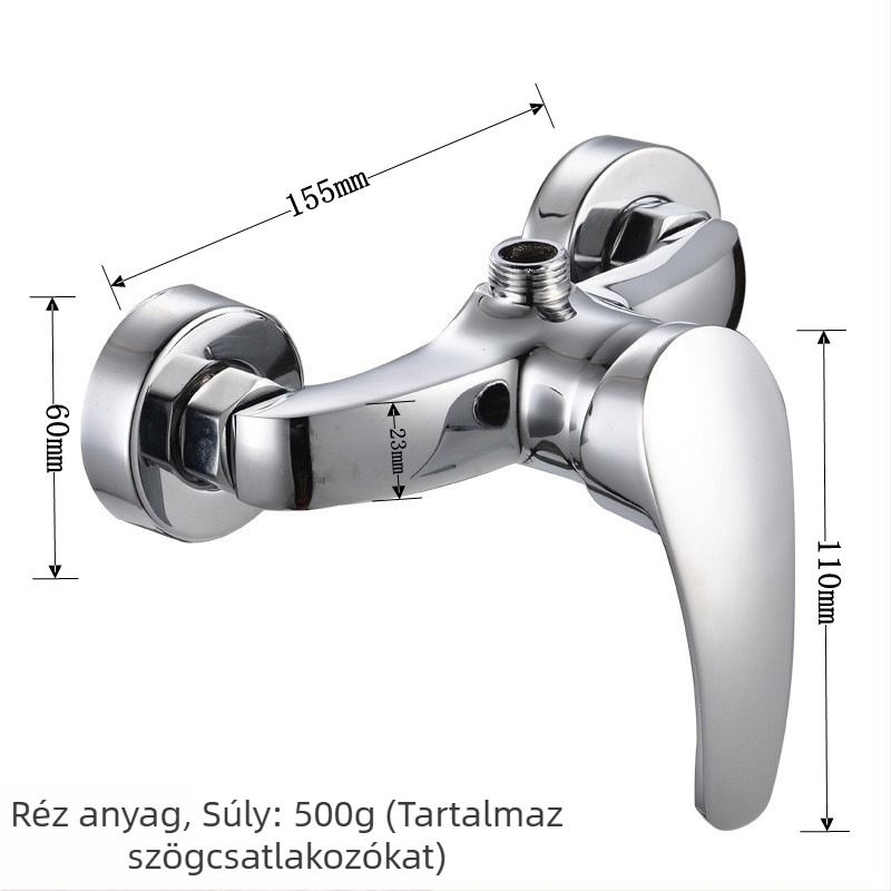 Zuhanycsaptelep, réztest, falra szerelt, kerámiás szelep, szeleptalp átmérője 15 mm