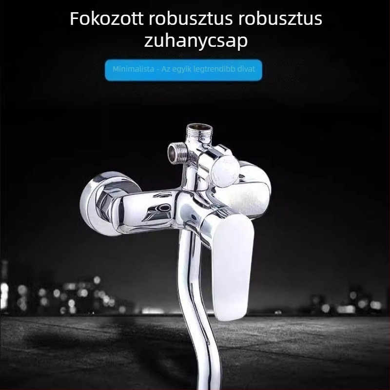 Teljesen réz anyagú falra szerelt zuhanyfej készlet, négyzetes esős fej, krómozott felület és meleg/hideg víz keverő