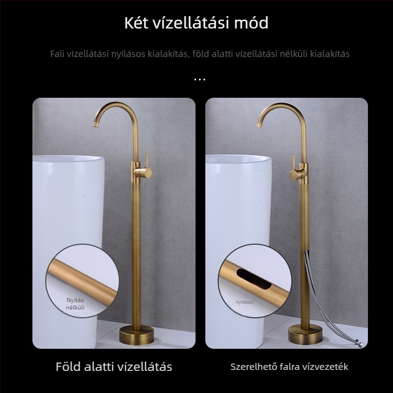 Padlóra álló kádcsap, európai sárgaréz, retro stílus, független oldalsó oszlopos keverő meleg- és hideg vízhez