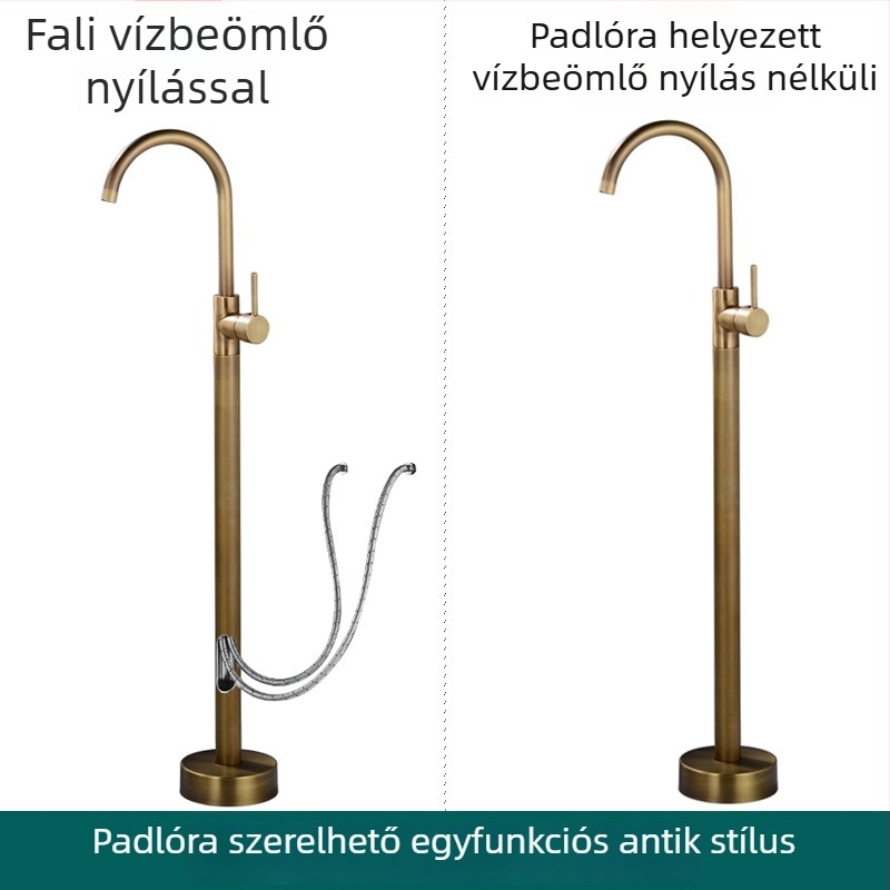 Padlóra álló kádcsap, európai sárgaréz, retro stílus, független oldalsó oszlopos keverő meleg- és hideg vízhez