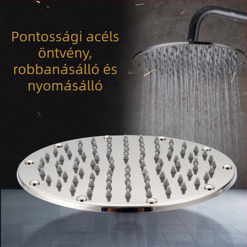Rozsdamentes acél zuhanyfej és kézi zuhanykészlet, esőfunkció, kerek forma, modell 8876