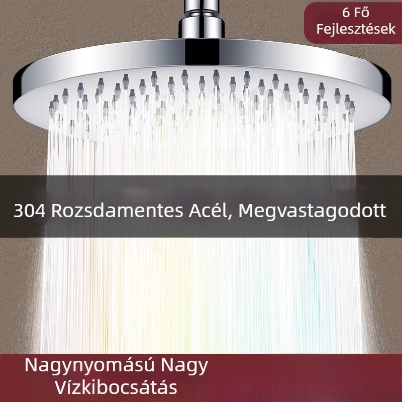 Felső spray zuhanyfej készlet, rozsdamentes acélból, kerek forma, univerzális csatlakozás, krómozott felület, könnyű luxus stílus