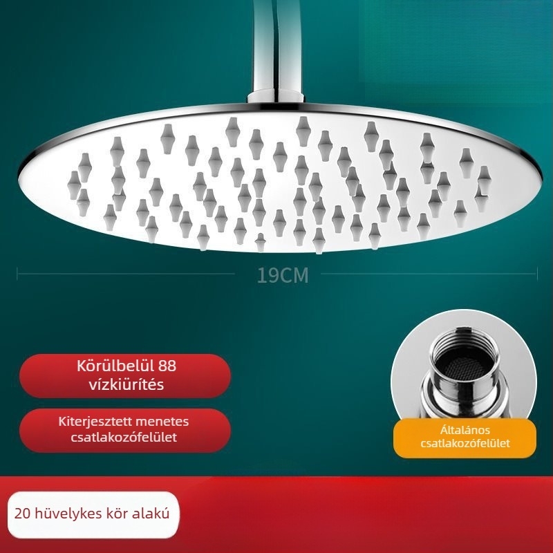 Felső spray zuhanyfej készlet, rozsdamentes acélból, kerek forma, univerzális csatlakozás, krómozott felület, könnyű luxus stílus