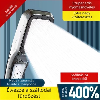 Négyszögletes kézi zuhanyfej tömlővel, krómozott, 300 lyukak