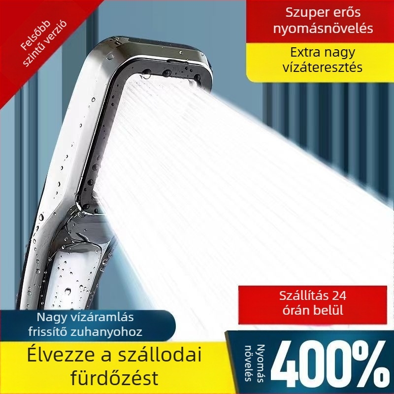 Négyszögletes kézi zuhanyfej tömlővel, krómozott, 300 lyukak