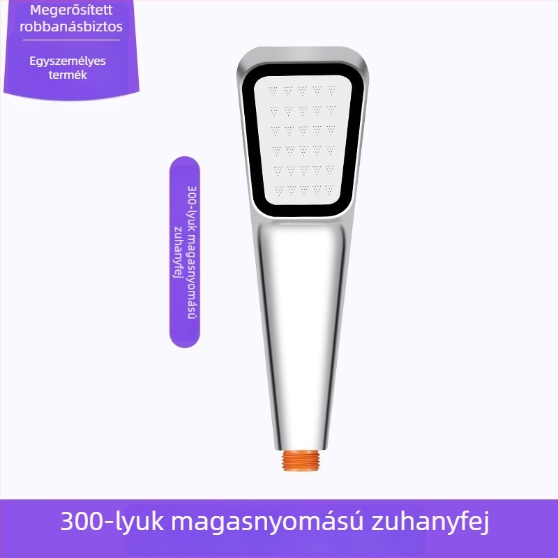 Négyszögletes kézi zuhanyfej tömlővel, krómozott, 300 lyukak