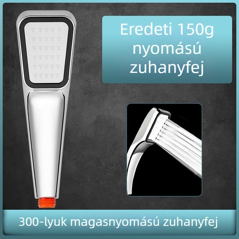 Négyszögletes kézi zuhanyfej tömlővel, krómozott, 300 lyukak