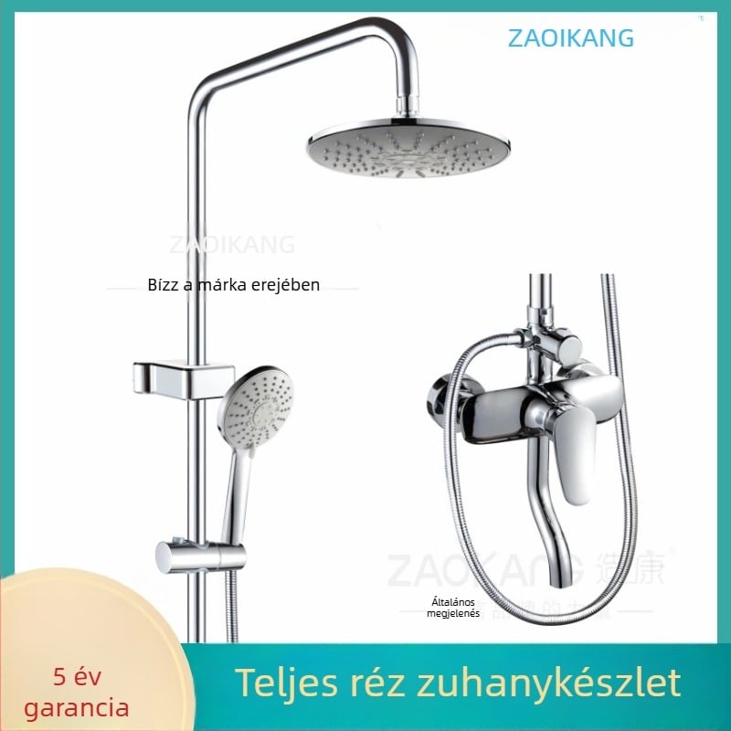 Zuhanykészlet rozsdamentes acélból, falba épített, kerek zuhanyfej, kevert víz kimenet, hőmérséklet-szabályozás