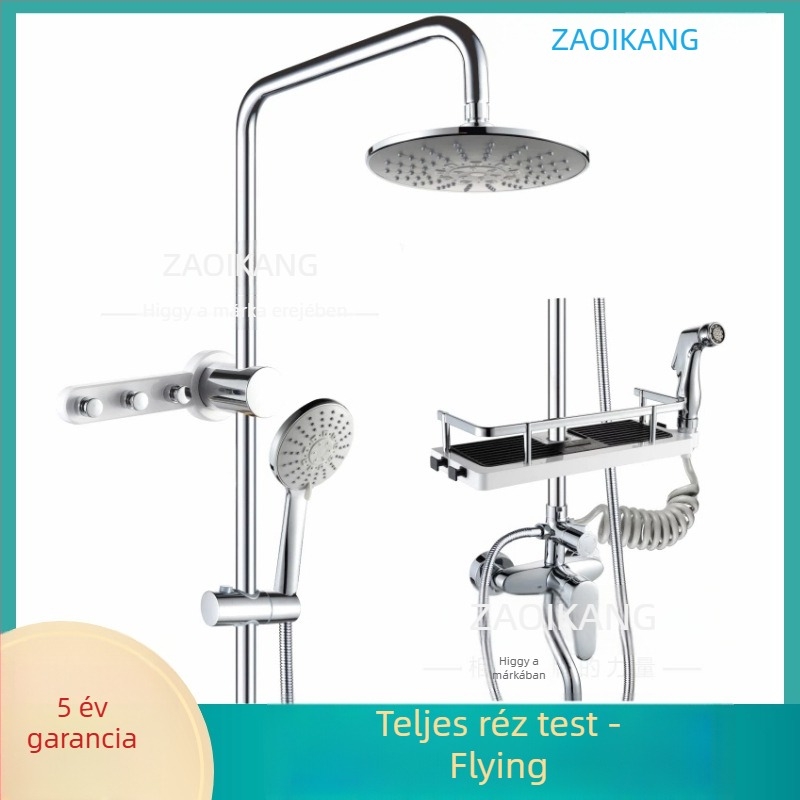 Zuhanykészlet rozsdamentes acélból, falba épített, kerek zuhanyfej, kevert víz kimenet, hőmérséklet-szabályozás